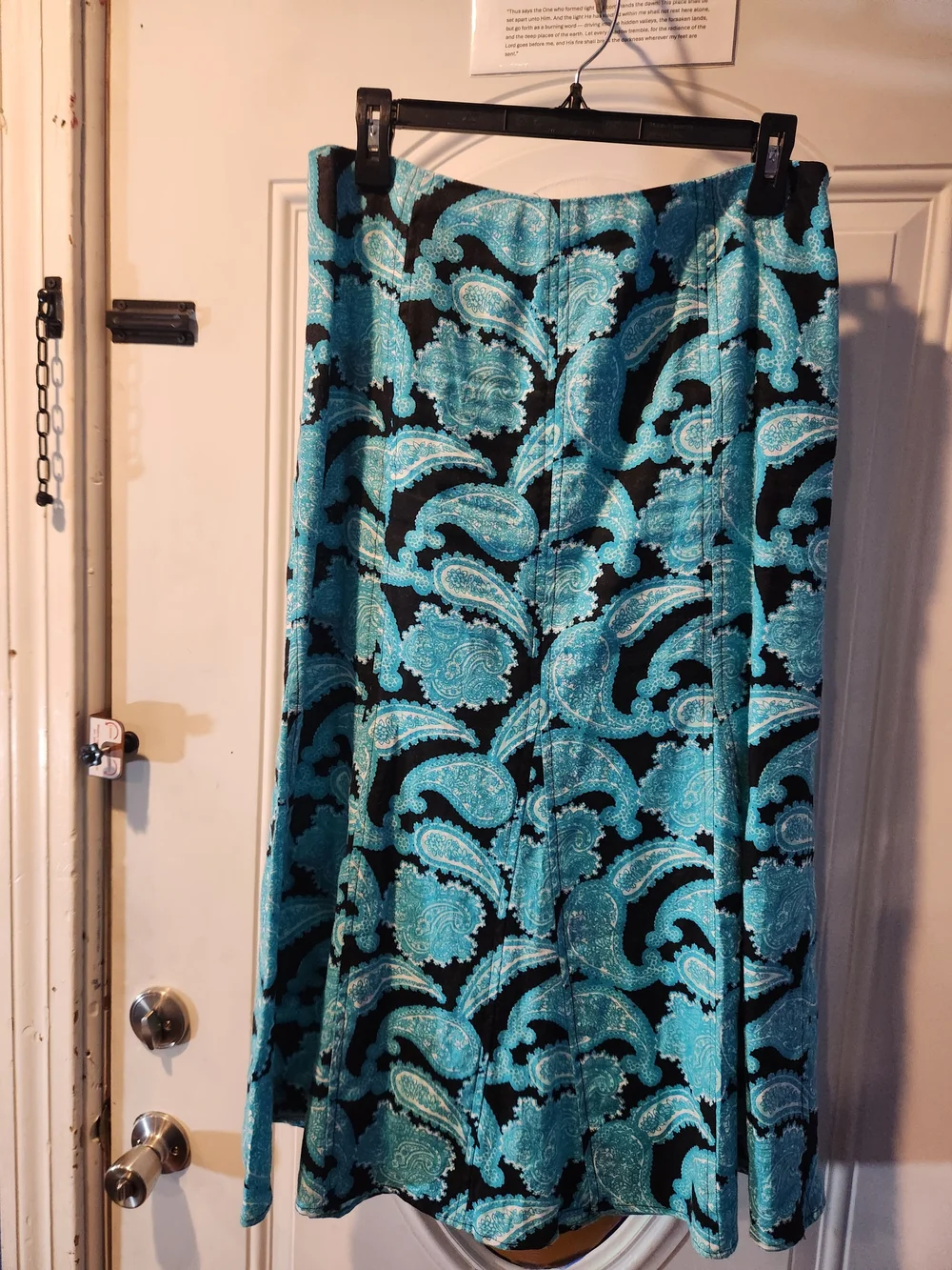 Kim Rogers Black and Turquoise Paisley Boho A-Line Flaring Skirt Womens Size 8